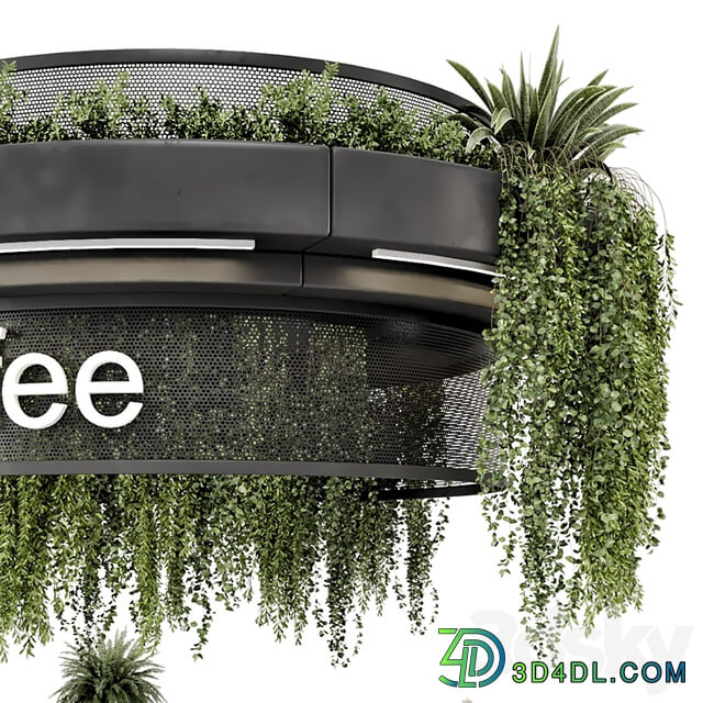 Coffee Reception Desk With Plants Restaurant Set 1393