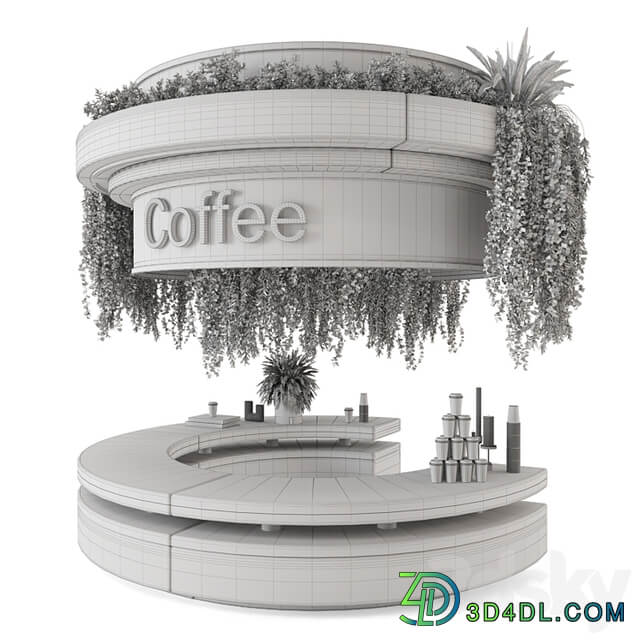 Coffee Reception Desk With Plants Restaurant Set 1393