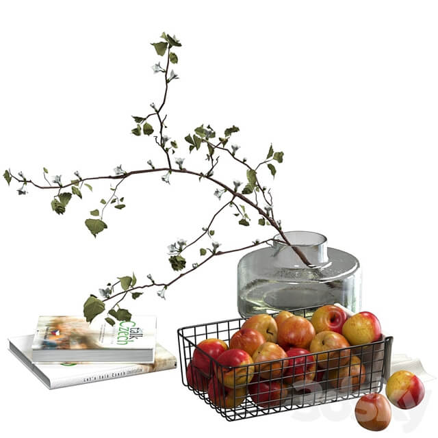 Decorative set with a basket of apples