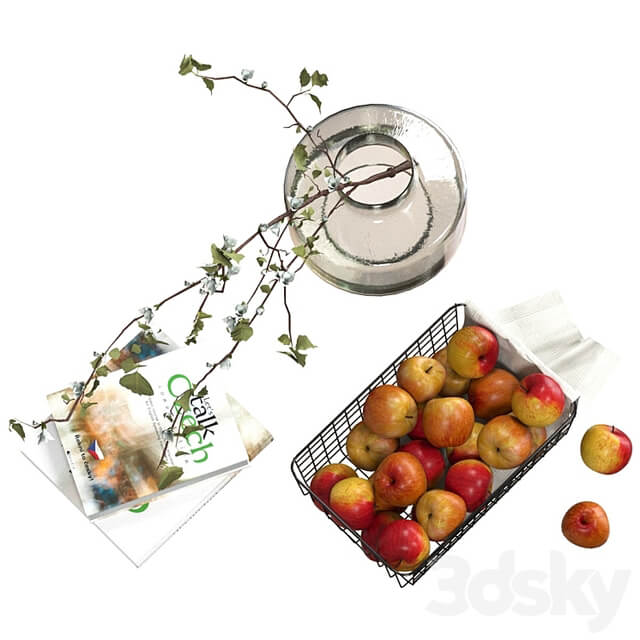 Decorative set with a basket of apples