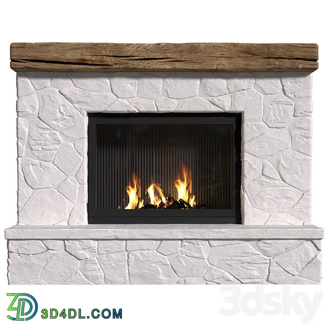 Provence style fireplace.Rock Fireplace in Country style.Rustic Farmhouse fireplace