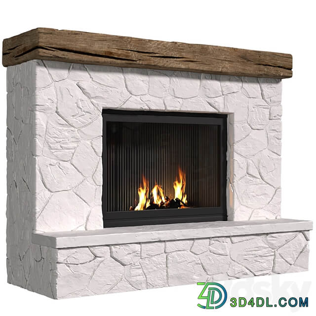 Provence style fireplace.Rock Fireplace in Country style.Rustic Farmhouse fireplace