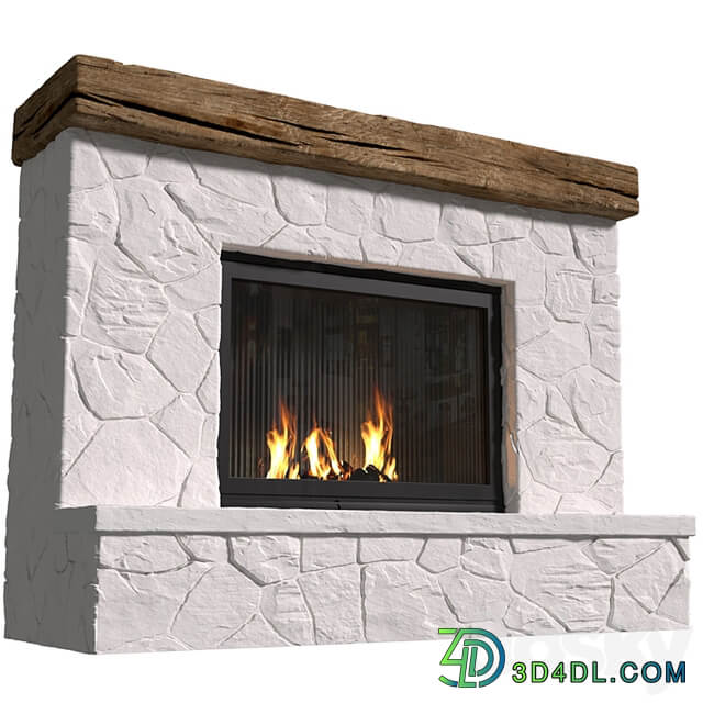 Provence style fireplace.Rock Fireplace in Country style.Rustic Farmhouse fireplace