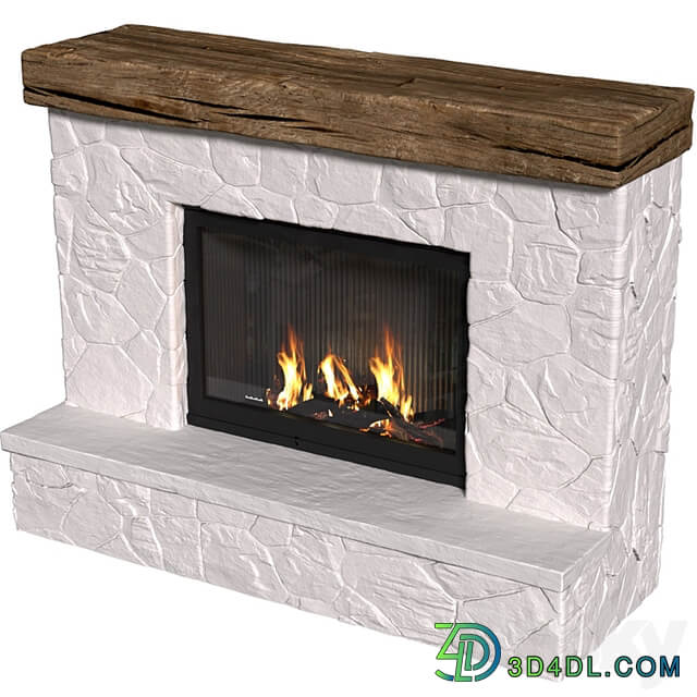 Provence style fireplace.Rock Fireplace in Country style.Rustic Farmhouse fireplace