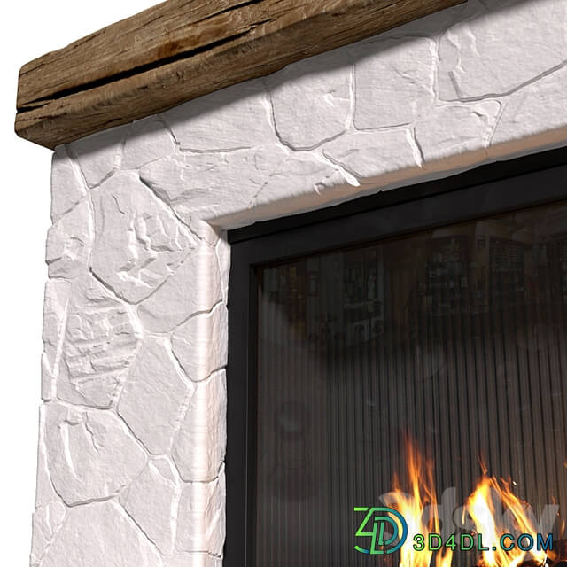 Provence style fireplace.Rock Fireplace in Country style.Rustic Farmhouse fireplace