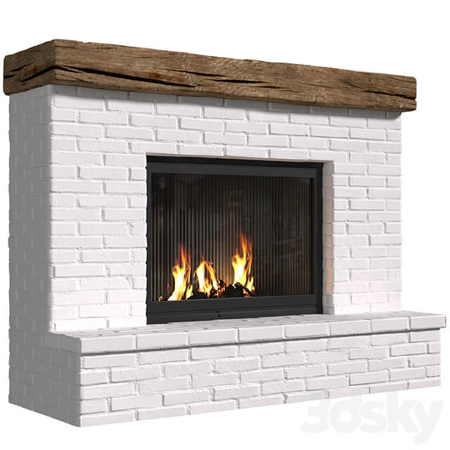 Provence style fireplace.Brick Fireplace in Country style.Rustic Farmhouse fireplace