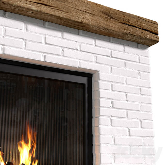Provence style fireplace.Brick Fireplace in Country style.Rustic Farmhouse fireplace