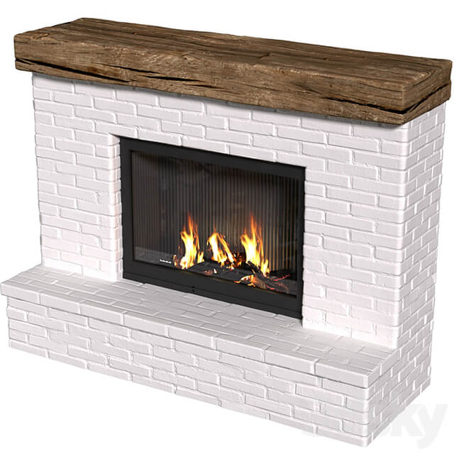 Provence style fireplace.Brick Fireplace in Country style.Rustic Farmhouse fireplace