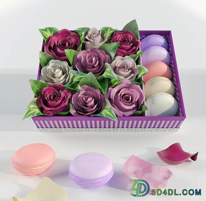 Box with roses and makarons