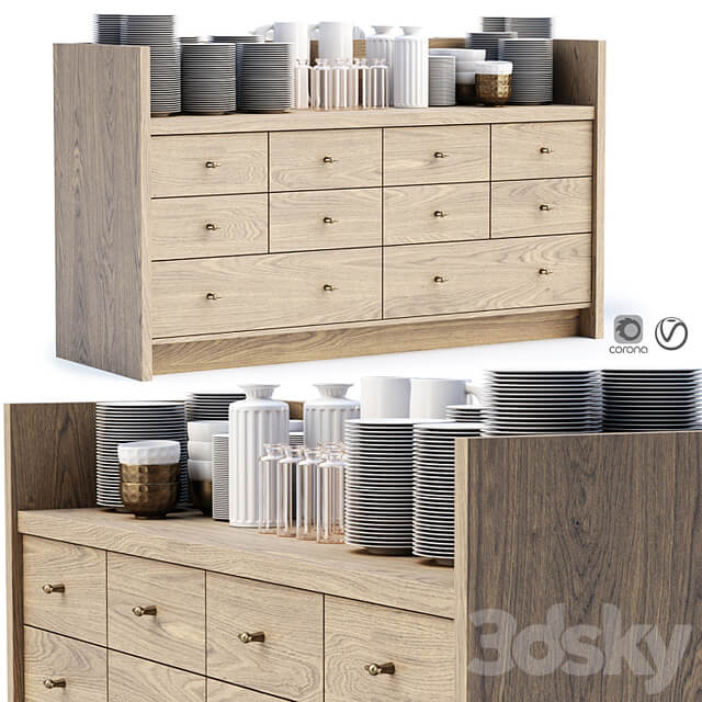 Mira restaurant cabinet with dishes V1 / Wooden sideboard with dishes