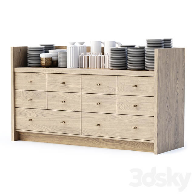 Mira restaurant cabinet with dishes V1 / Wooden sideboard with dishes
