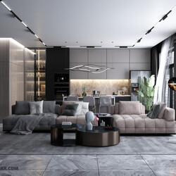 3D Interior Kitchen- Livingroom 87 Scene 3dsmax By HuyHieuLee  