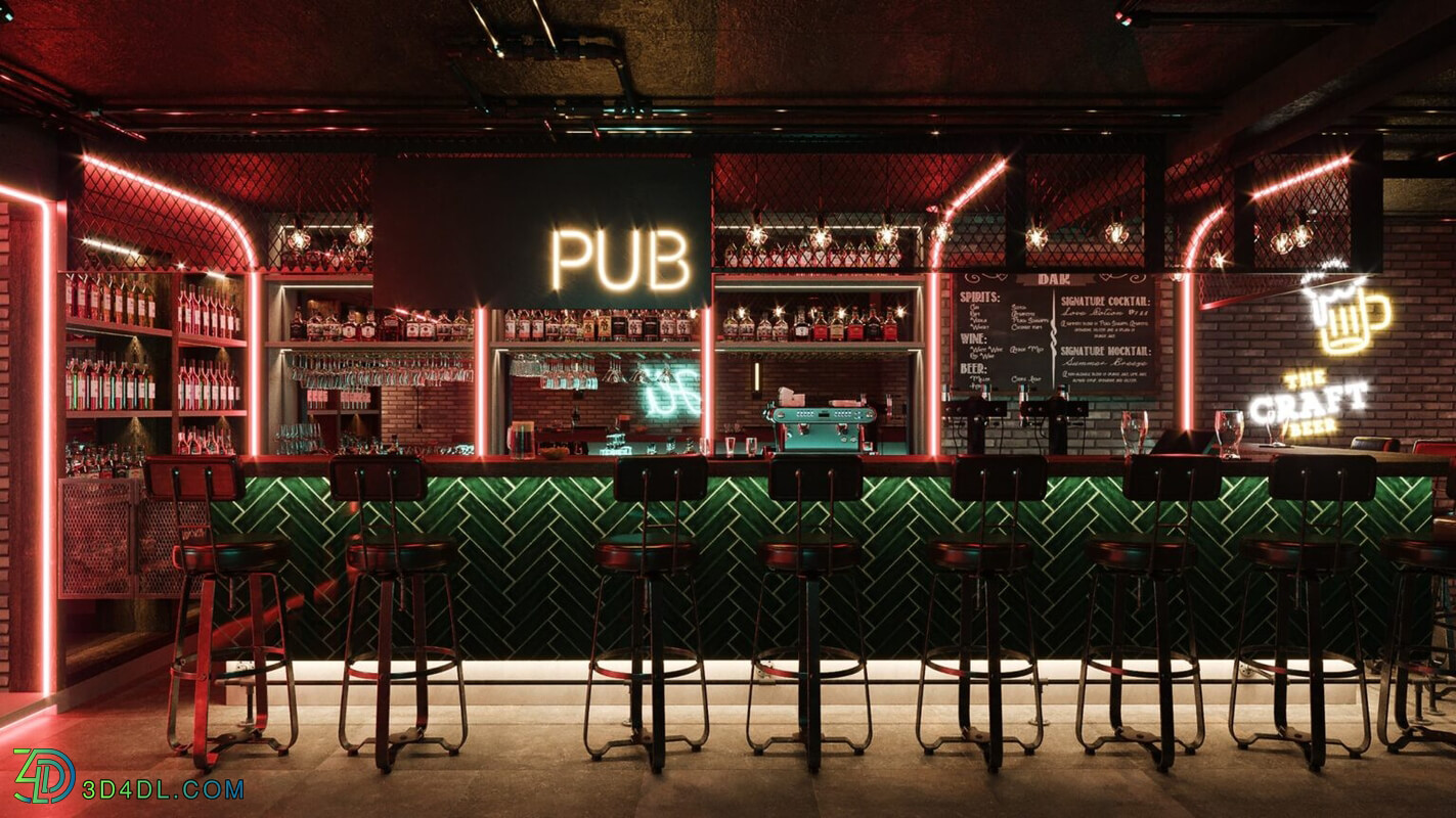 3D Model Interior Bar Restaurant Scene 241 By LeMinh