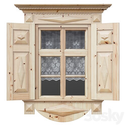 Wooden window with shutters and architraves 