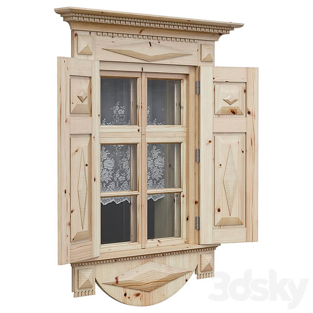 Wooden window with shutters and architraves