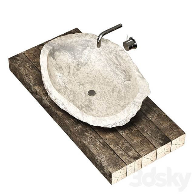 Stone sink on a log countertop