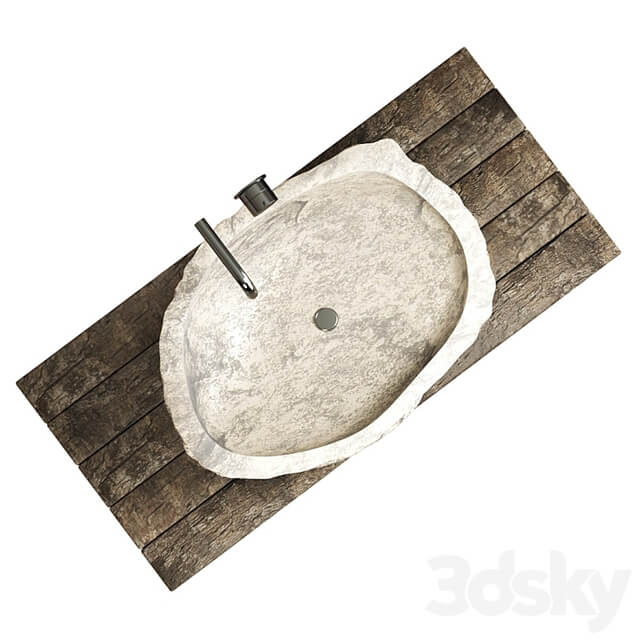 Stone sink on a log countertop