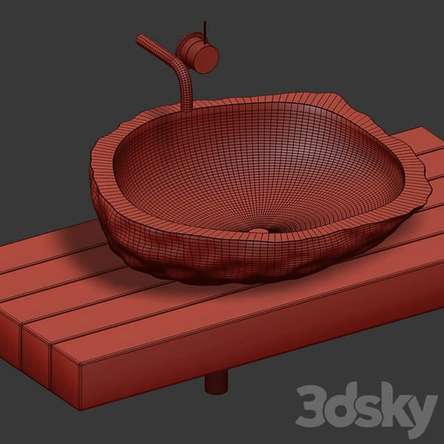 Stone sink on a log countertop