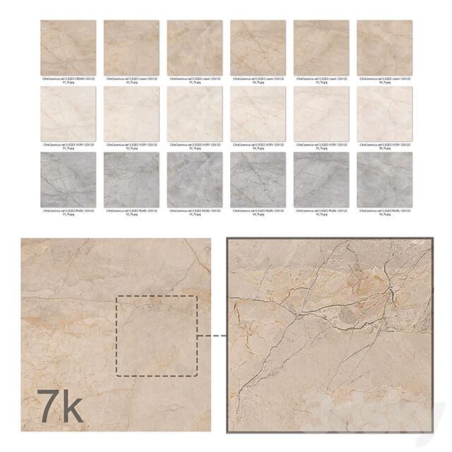Cifre Ceramica Set 13 Marble Bundle 3 Colors: Cream, Ivory and Pearl / 7k