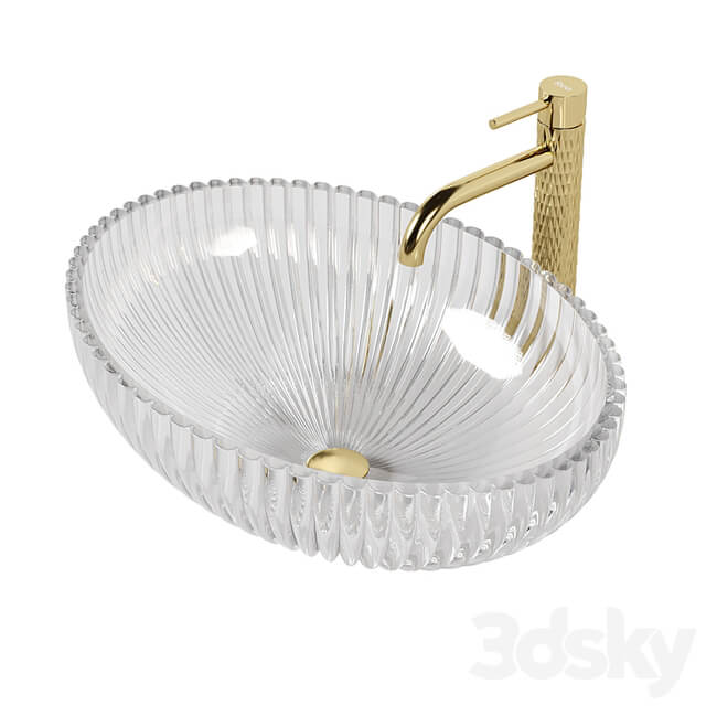 Oval cristal sink with Rea Lungo ART L.Gold mixer