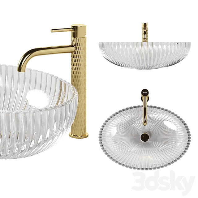 Oval cristal sink with Rea Lungo ART L.Gold mixer