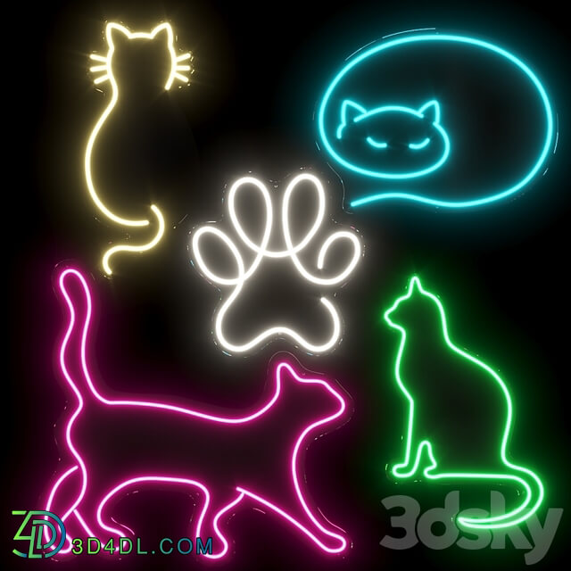 Set of neon lights Cats 02