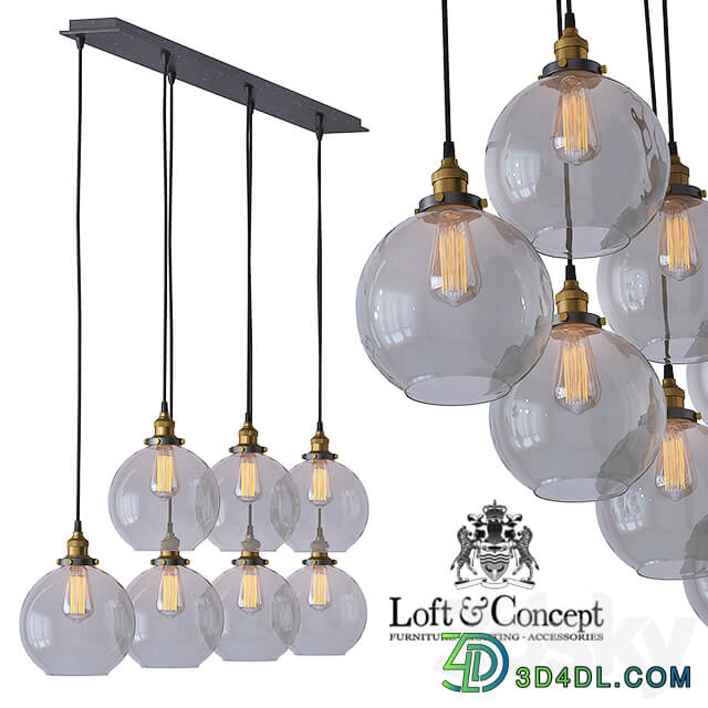 Suspension Loft Clear Glass Sphere Cloche 7 Pendant light 3D Models