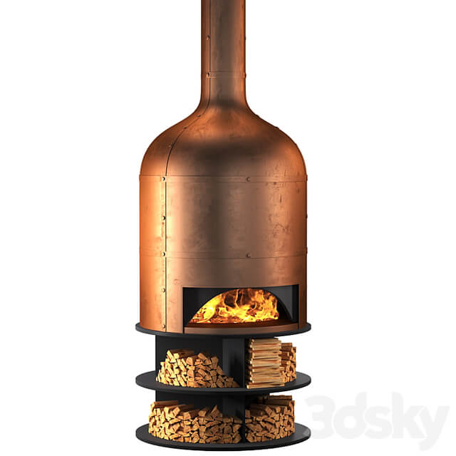 Copper oven fireplace for pizza and barbecue