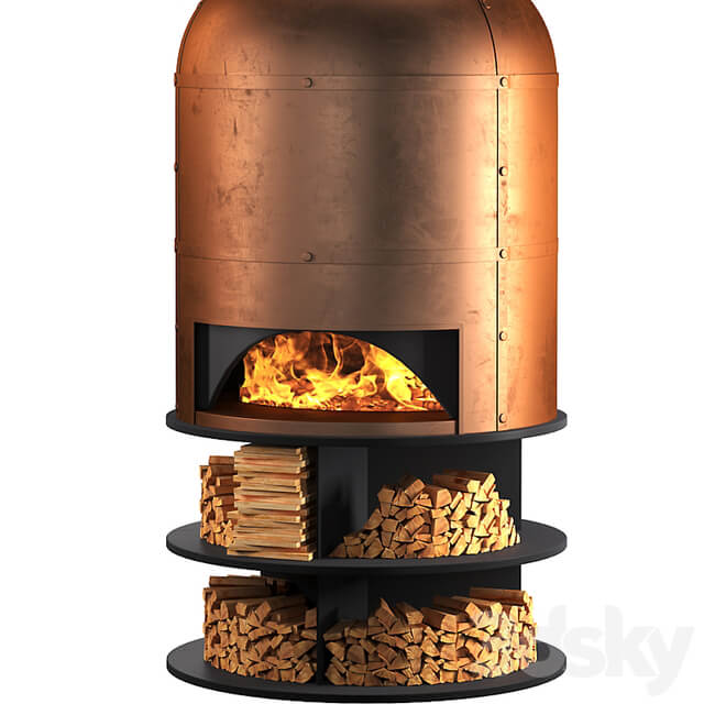 Copper oven fireplace for pizza and barbecue