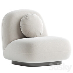 Upholstered Armchair In White Boucle Black Legs Larry 