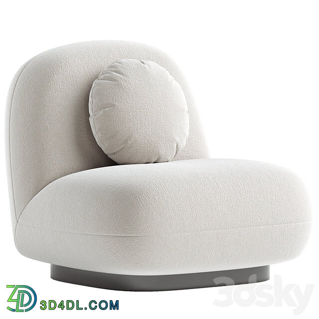 Upholstered Armchair In White Boucle Black Legs Larry