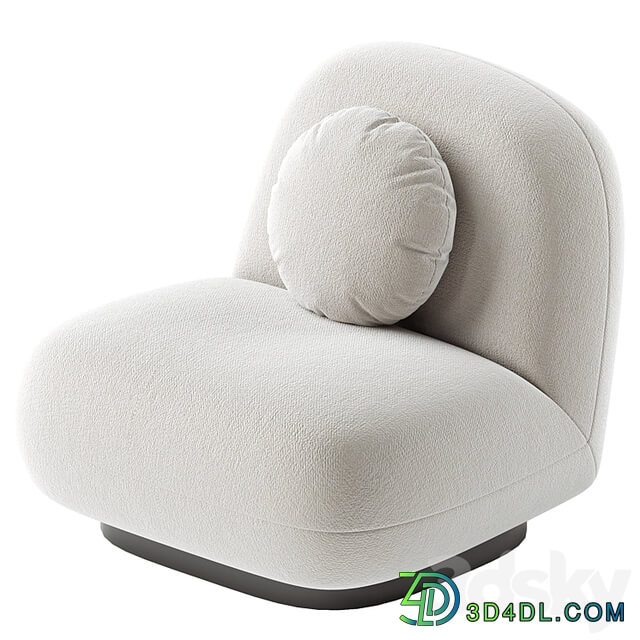 Upholstered Armchair In White Boucle Black Legs Larry