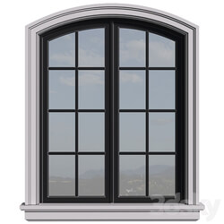 Arched aluminum facade window in a modern style.Exterior Street Window . 