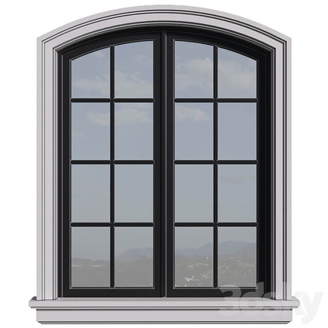 Arched aluminum facade window in a modern style.Exterior Street Window .