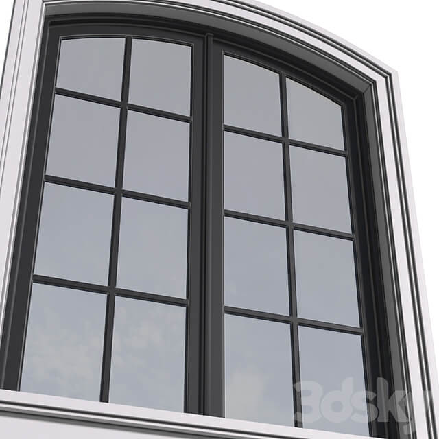 Arched aluminum facade window in a modern style.Exterior Street Window .