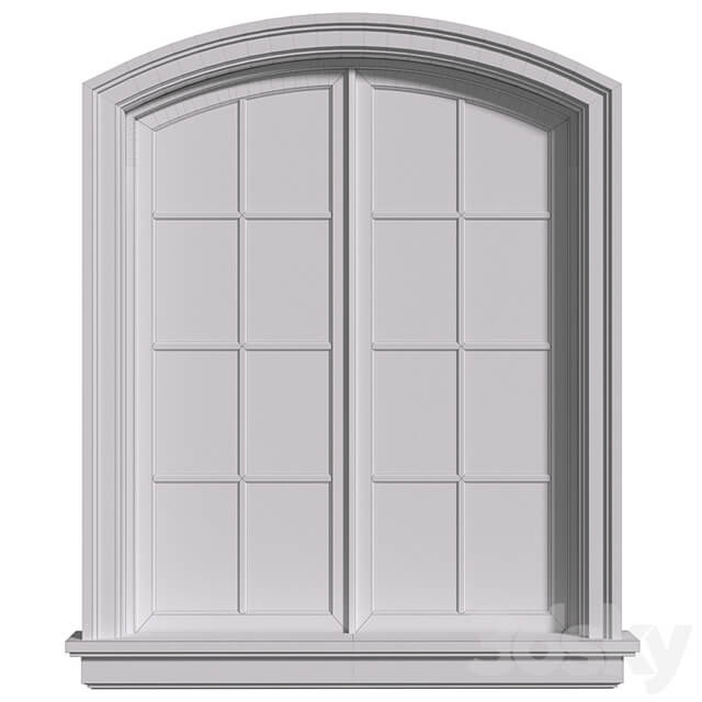 Arched aluminum facade window in a modern style.Exterior Street Window .