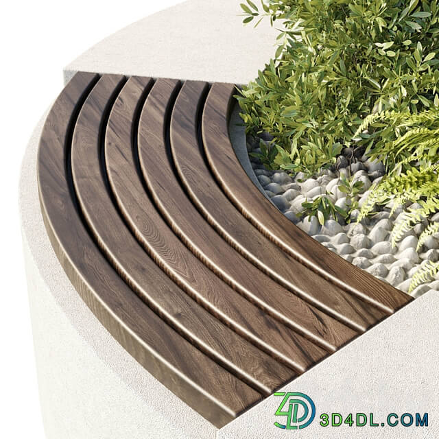 Urban Environment Urban Furniture Green Benches With tree 43