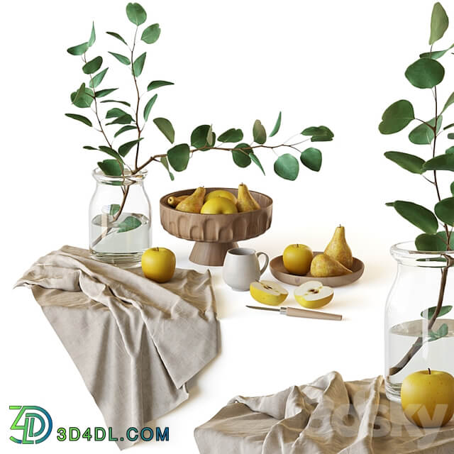 Decorative set with fruits and eucalyptus branch
