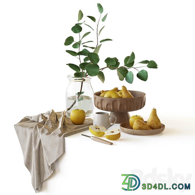 Decorative set with fruits and eucalyptus branch
