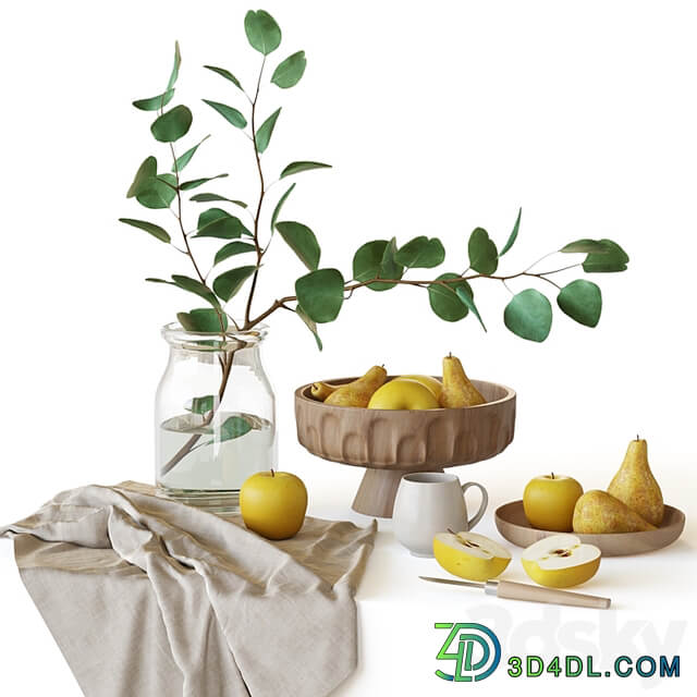 Decorative set with fruits and eucalyptus branch