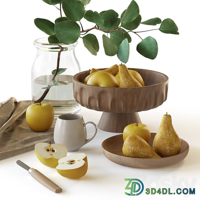 Decorative set with fruits and eucalyptus branch
