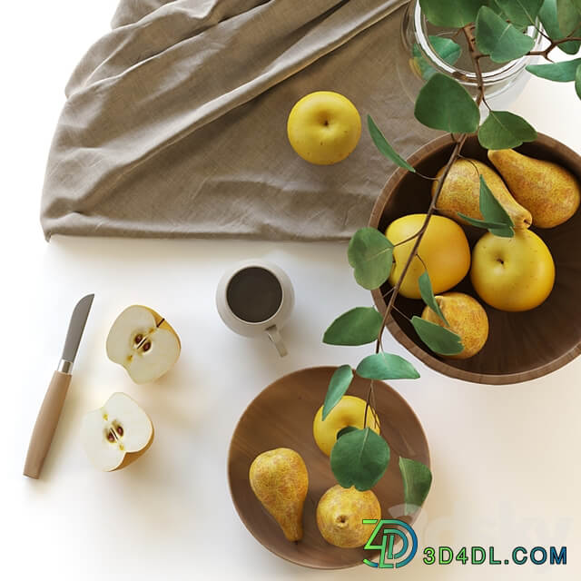 Decorative set with fruits and eucalyptus branch