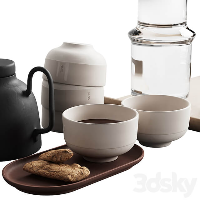 405 eat and drinks decor set 05 tea with cookies and water