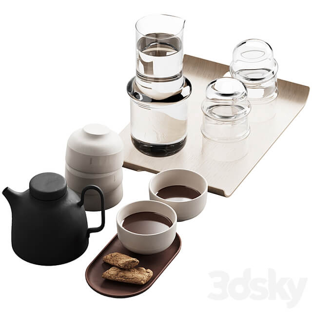 405 eat and drinks decor set 05 tea with cookies and water
