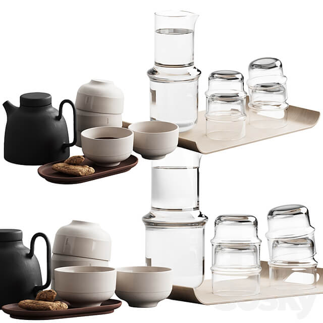 405 eat and drinks decor set 05 tea with cookies and water