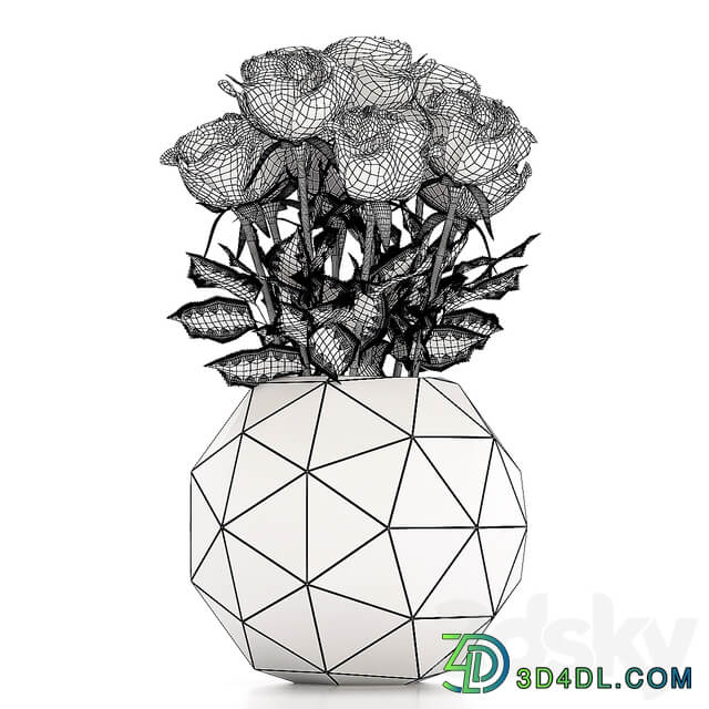 Bouquet of roses in vaze2 3D Models