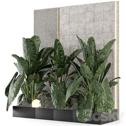 Indoor Wall Big Green Leaf Garden in Concrete Base Set 1770 