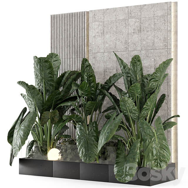 Indoor Wall Big Green Leaf Garden in Concrete Base Set 1770