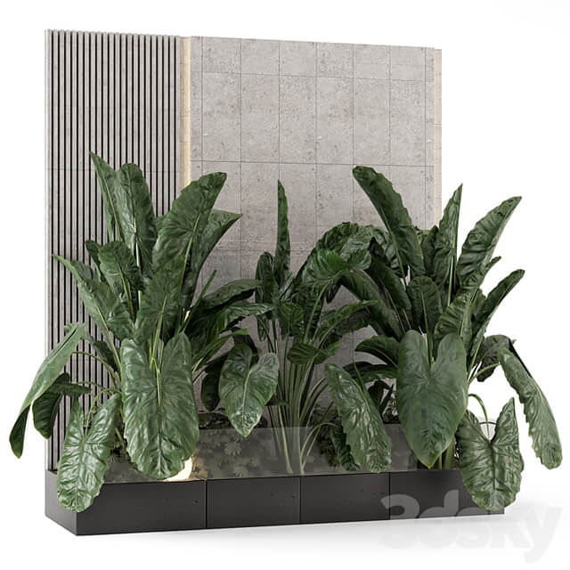 Indoor Wall Big Green Leaf Garden in Concrete Base Set 1770