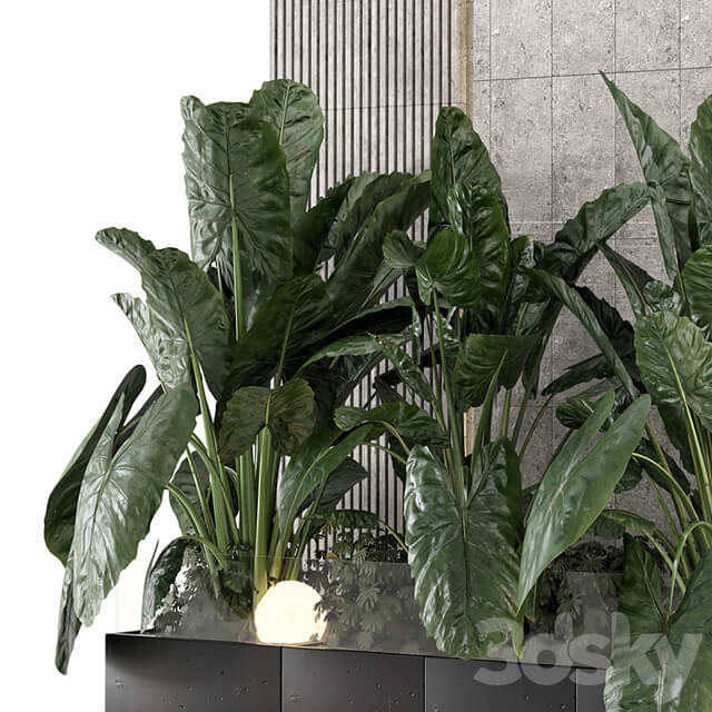 Indoor Wall Big Green Leaf Garden in Concrete Base Set 1770